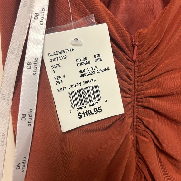 NWT David’s Bridal spaghetti strap ruched stretch jersey dress in cinnamon - Picture 3 of 7